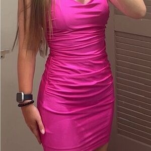 Vibrant Pink Sleeveless Mini Hoco Dress